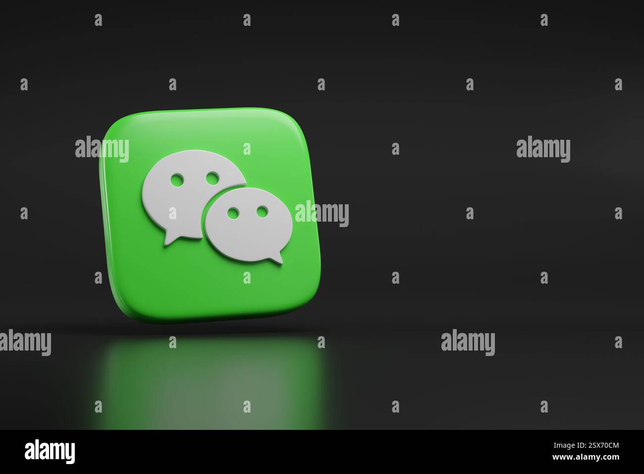 Buenos Aires, Argentinien - 22. Februar 2025: Dreidimensionales Logo der WeChat-Anwendung mit Kopierraum. 3D-Abbildung. Stockfoto