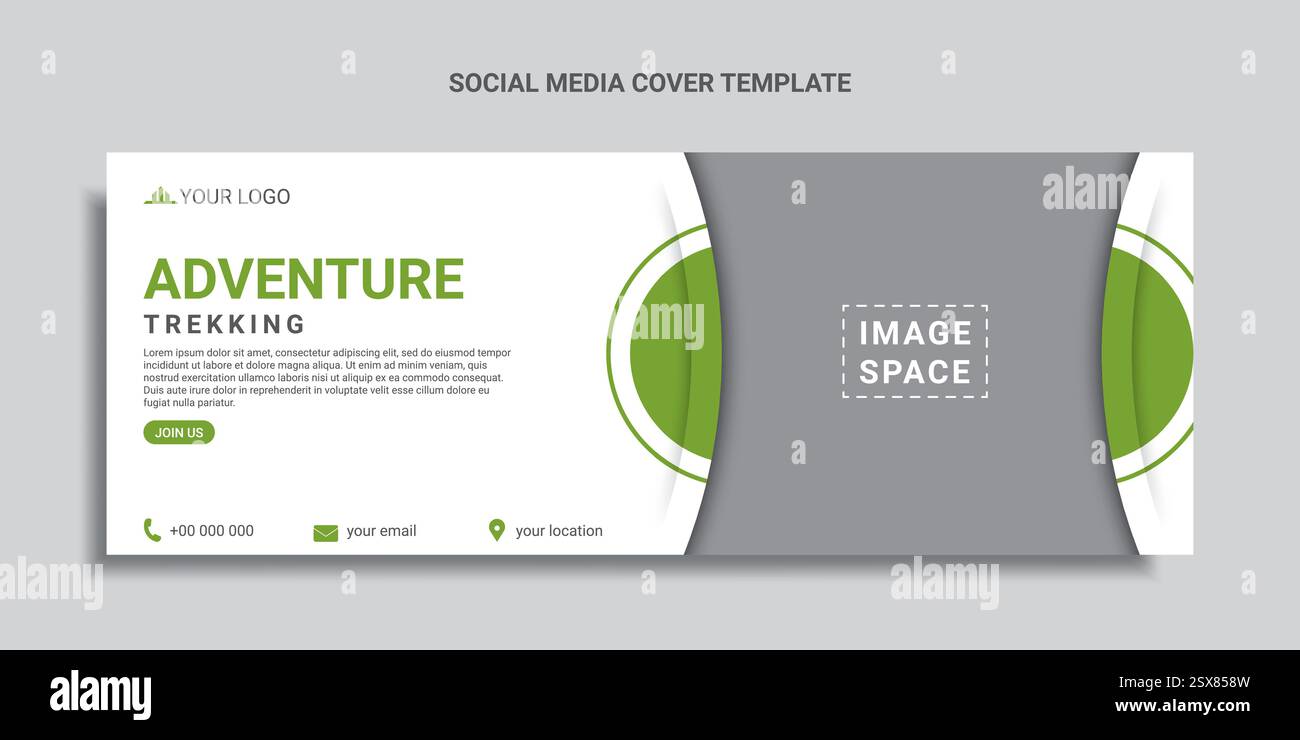 Trekking Social Media Cover Design oder Webbanner in grüner Form Stock Vektor