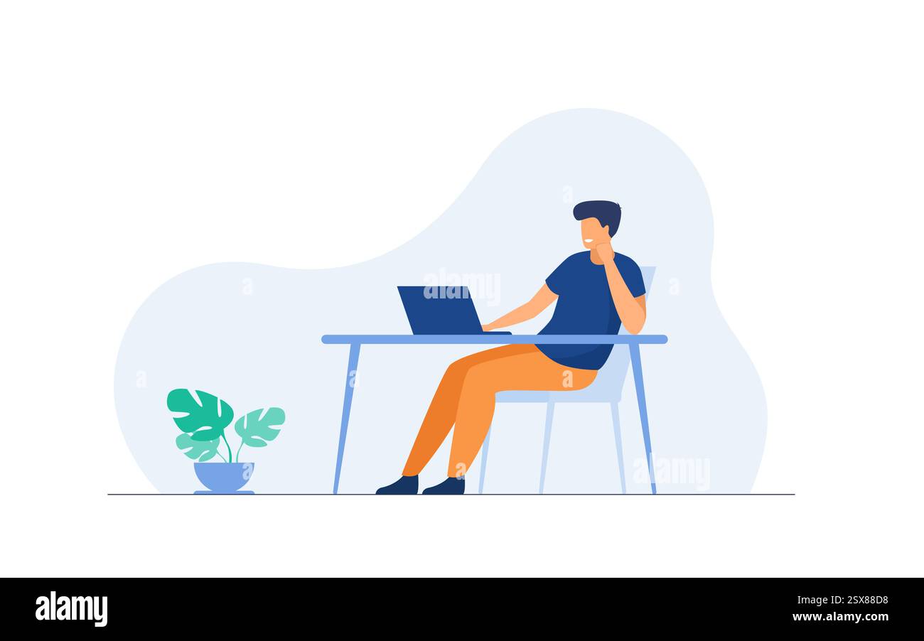Büromanager träumen von Urlaub auf See flache Vektor-Illustration. Cartoon Business Person entspannen während der Arbeit und denken über das Surfen. Holida Stock Vektor
