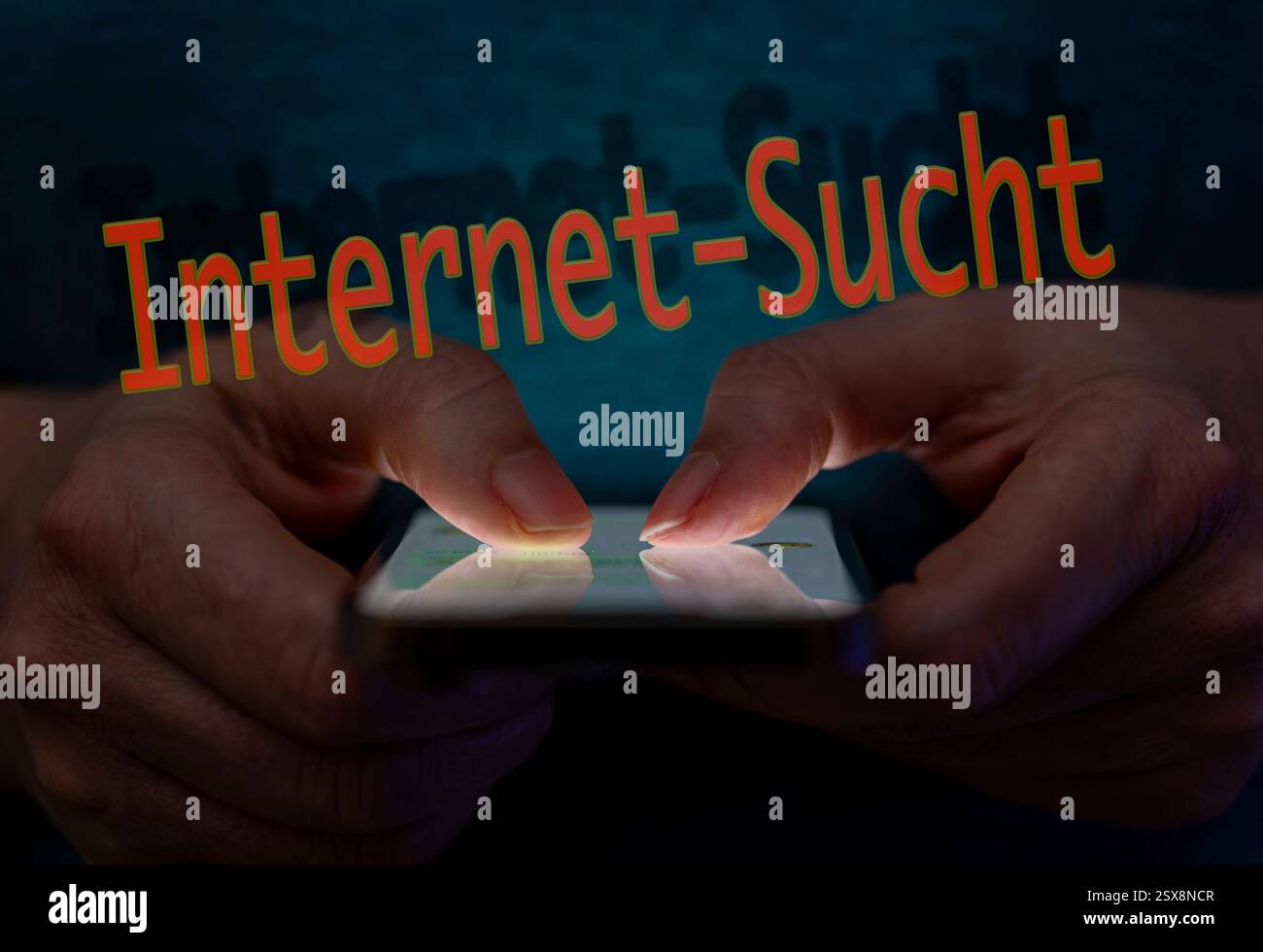 23.02.2025, Thema Smartphone-Nutzung, Frau tippt auf einem Apple iPhone Smartphone-Screen. Das Bild zeigt eine Person, die in einer schlecht beleuchteten Umgebung ein Smartphone benutzt. Internet-Sucht-Gefahr. Bildmontage 23.02.2025, Smartphone 23.02.2025, Smartphone *** 23 02 2025, Thema Smartphone-Nutzung, Frau, die auf einem Apple iPhone Smartphone-Bildschirm tippt das Bild zeigt eine Person, die ein Smartphone in einer schlecht beleuchteten Umgebung nutzt Internetsuche Gefahr Bild Montage 23 02 2025, Smartphone 23 02 2025, Smartphone Stockfoto