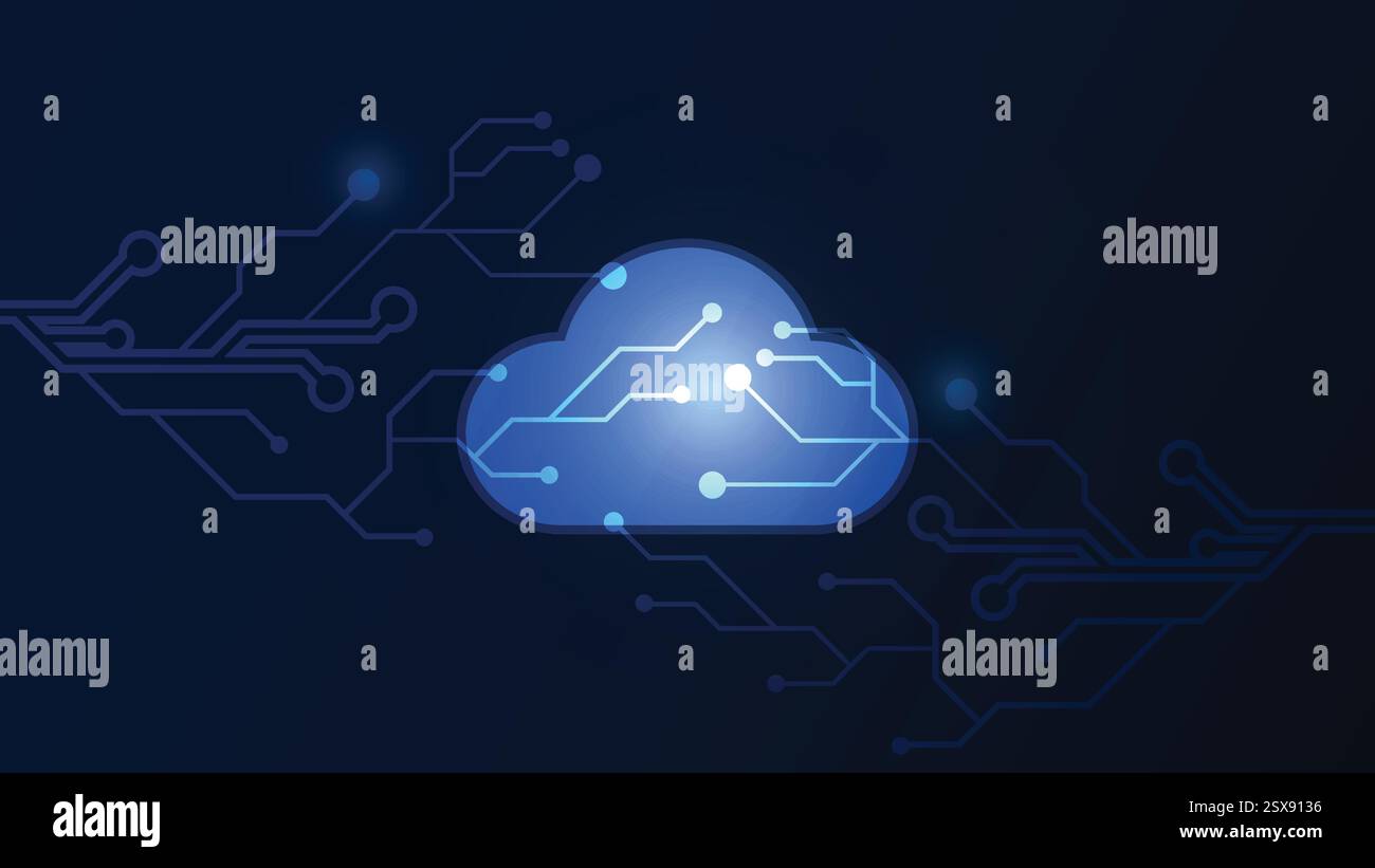 Data Cloud-Speichertechnologie auf Leiterplatten futuristisch, Serverraum und Ausrüstung für Internet-Netzwerke, Vektor und Illustration Stock Vektor