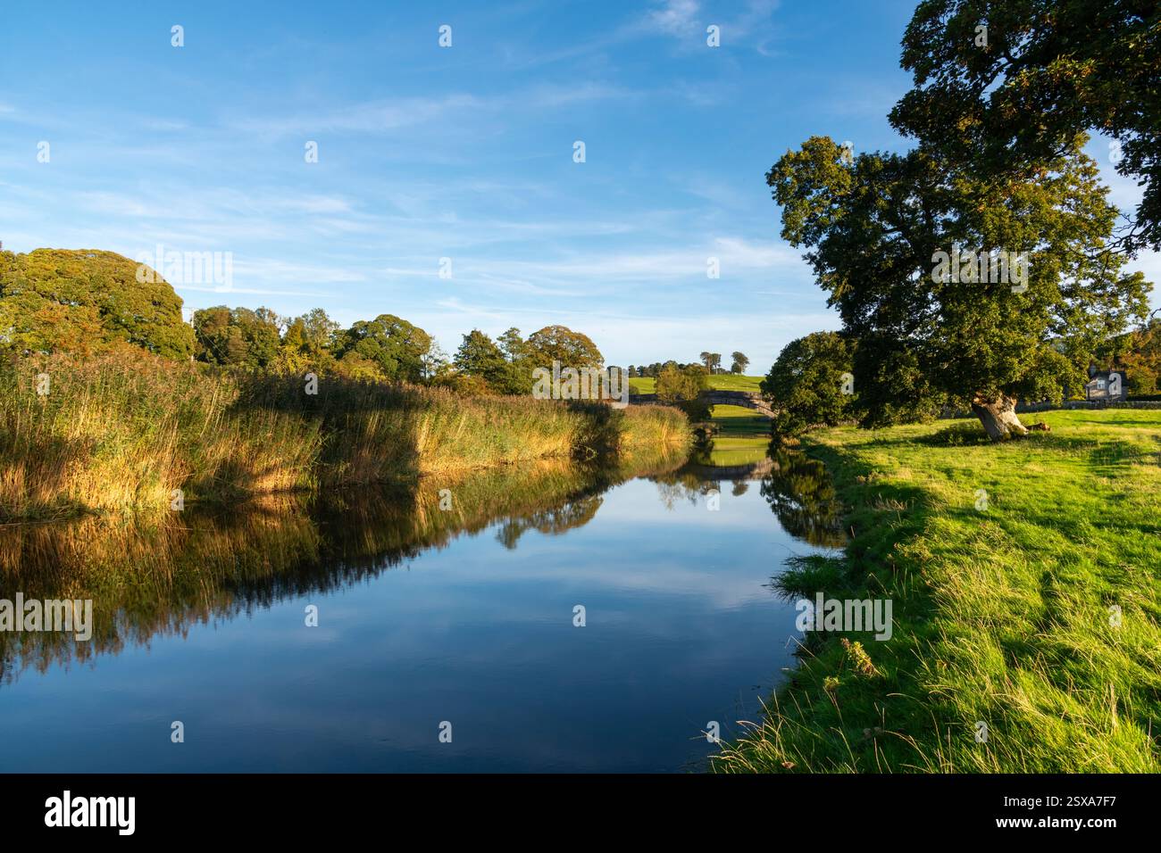 Wunderschöner Abend am Fluss Bela bei Milnthorpe an der Küste von Cumbria, England. Stockfoto