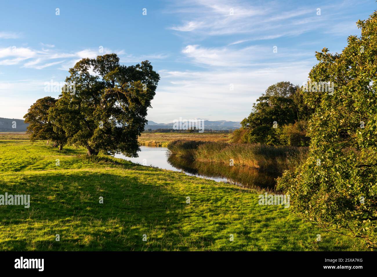 Wunderschöner Abend am Fluss Bela bei Milnthorpe an der Küste von Cumbria, England. Stockfoto