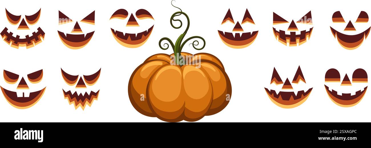 Halloween Kürbis Gesichter Set Stock Vektor