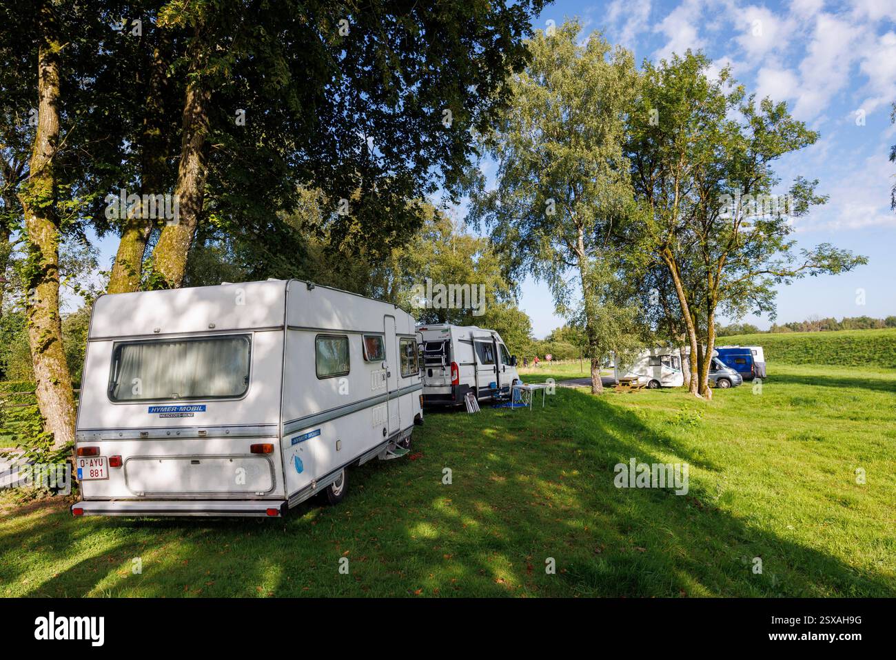 Camping Aire, Rocroy, Frankreich Stockfoto