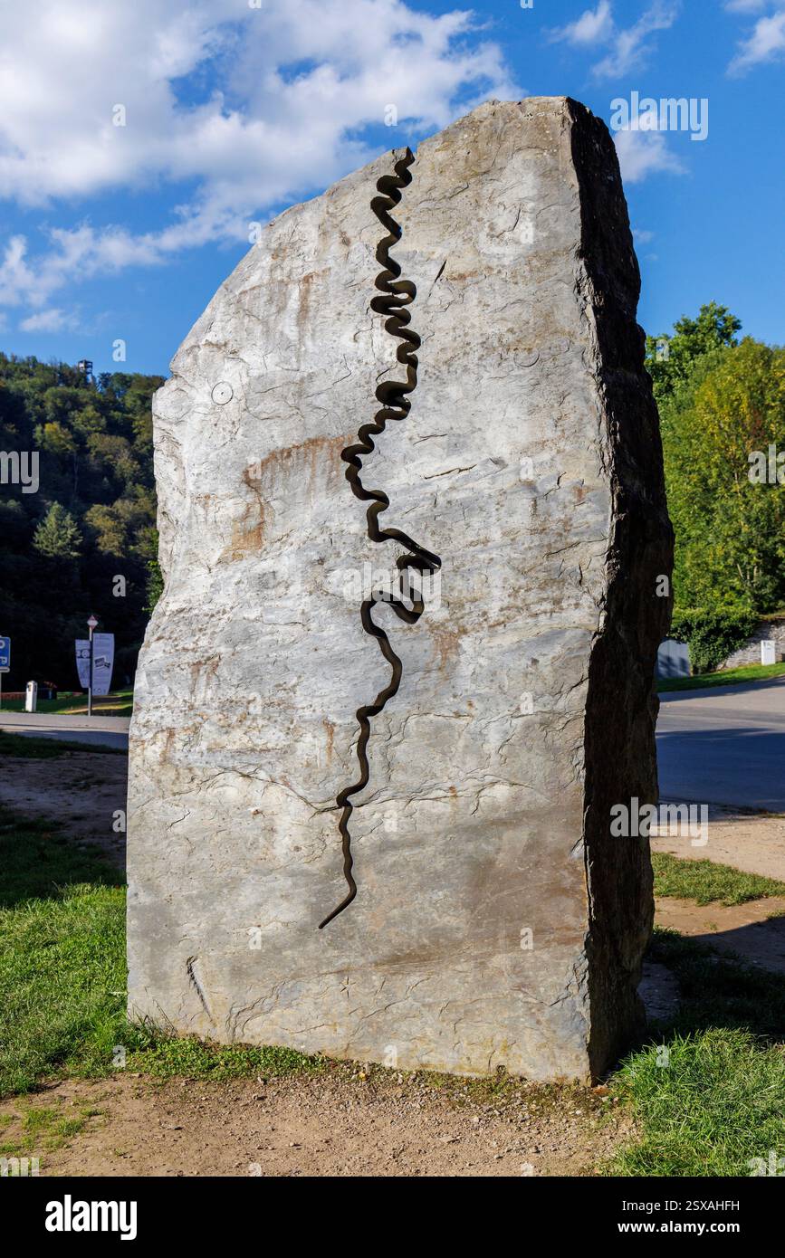 Stein mit Karte des Flusses Semois, Bouillon, Belgien Stockfoto