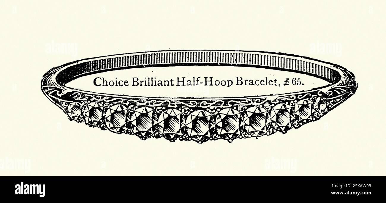 Halb Creolen Armband viktorianische Schmuckgeschichte, Vintage Illustration, 1890er Jahre, 19. Jahrhundert Stockfoto