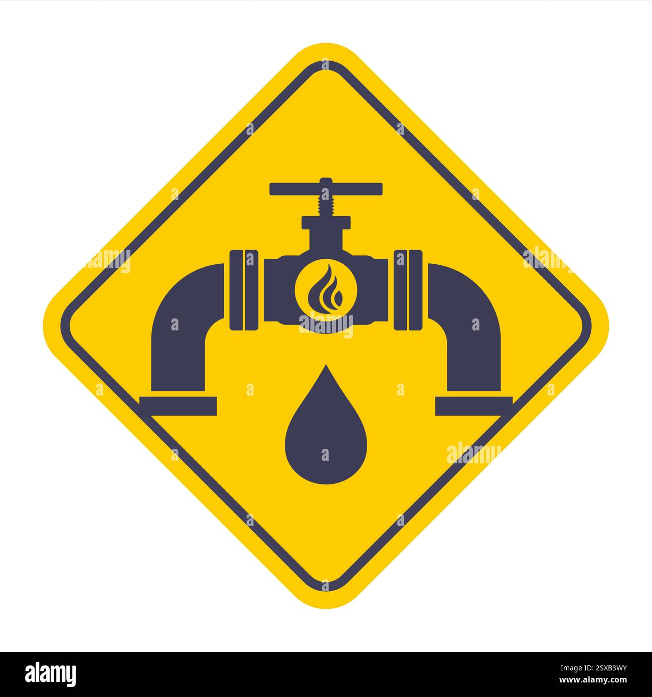 Rohr mit Ventilsymbol auf gelbem Hintergrund. Flache Abbildung Stock Vektor