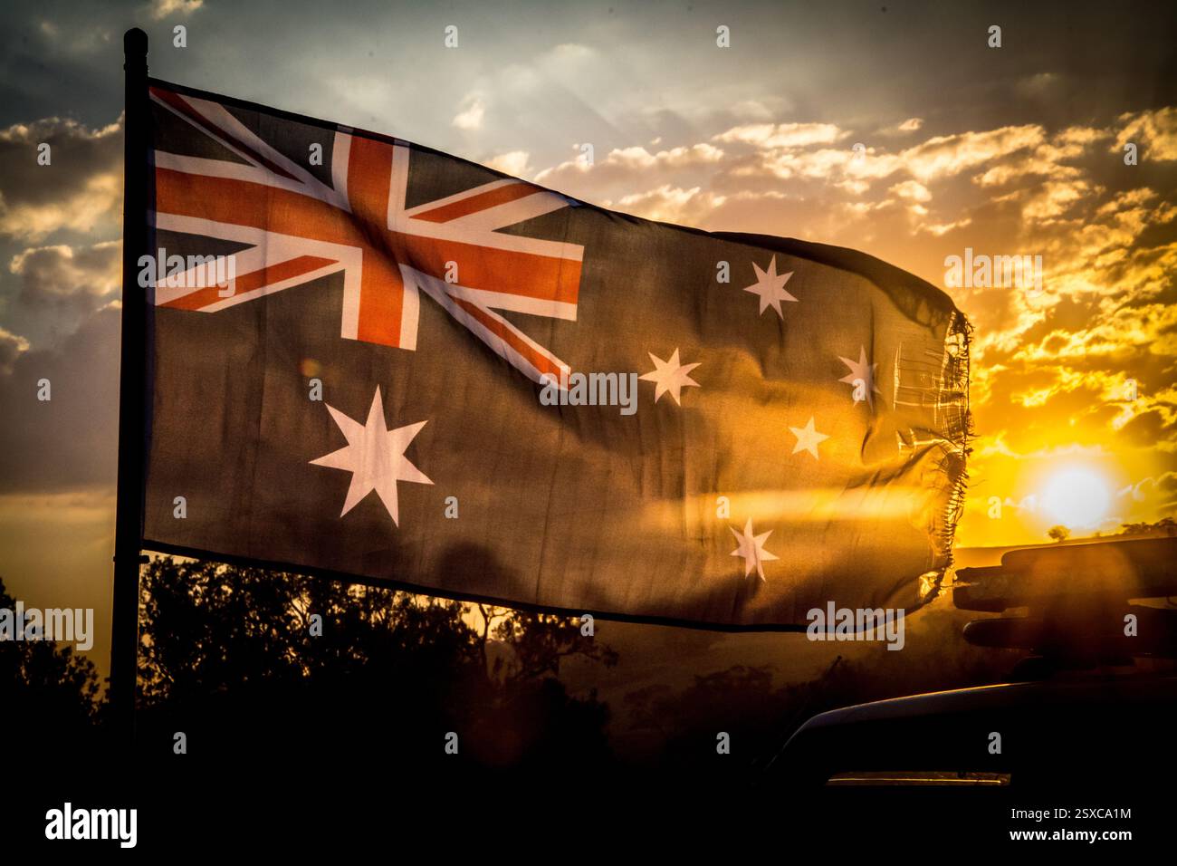 Australische Flagge bei Sonnenuntergang Stockfoto
