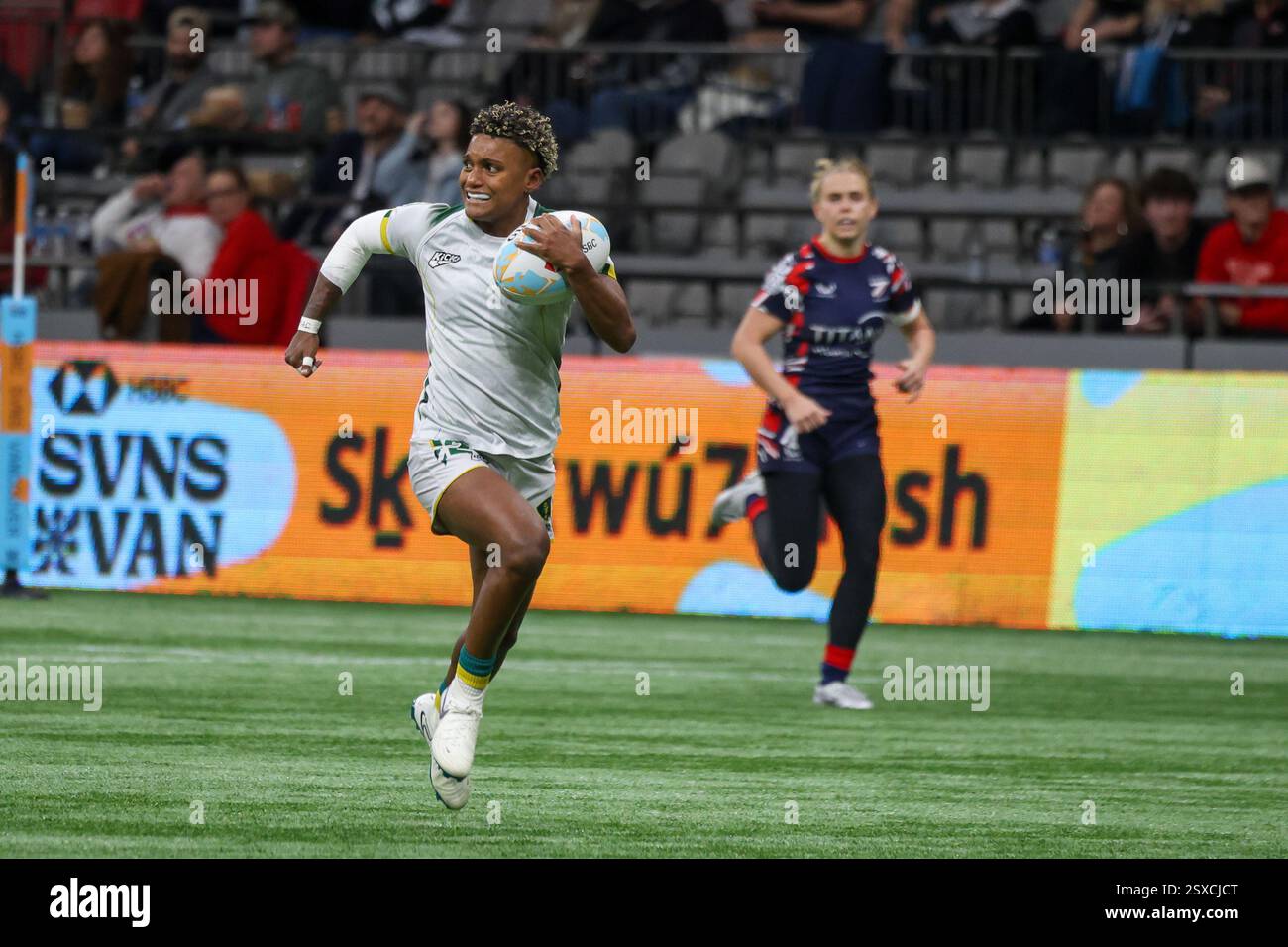 Vancouver, Kanada. Februar 2025. VANCOUVER, BC - 23. FEBRUAR: Spiel der Rugby Sevens Series zum fünften Frauenspiel zwischen Brasilien (Sieger) und Großbritannien im BC Place Stadium in Vancouver, Kanada, am 23. Februar {2025}. (Foto: Tomaz Jr/Pximages) Credit: PX Images/Alamy Live News Stockfoto