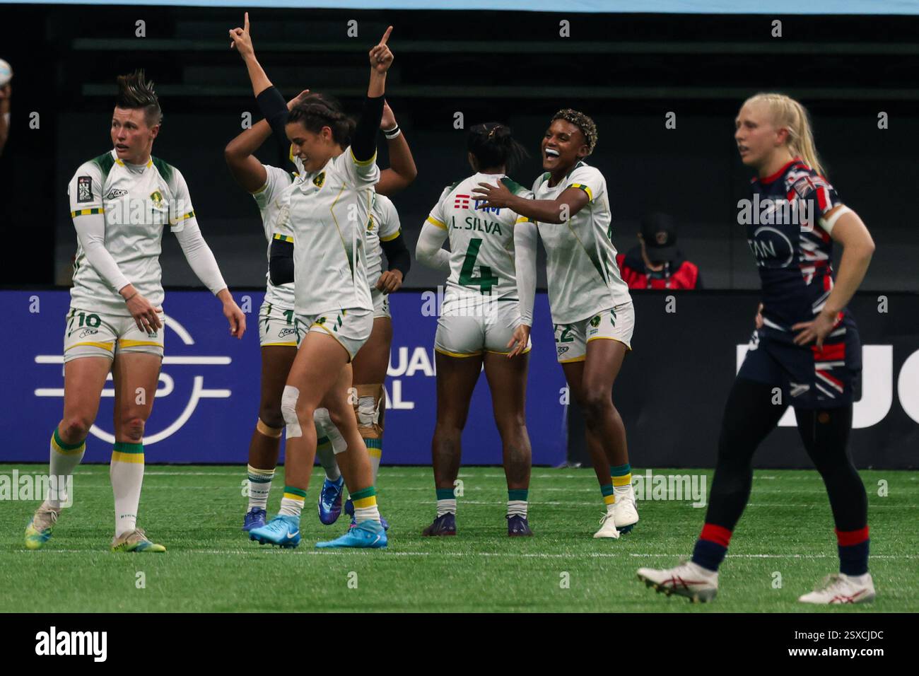 Vancouver, Kanada. Februar 2025. VANCOUVER, BC - 23. FEBRUAR: Spiel der Rugby Sevens Series zum fünften Frauenspiel zwischen Brasilien (Sieger) und Großbritannien im BC Place Stadium in Vancouver, Kanada, am 23. Februar {2025}. (Foto: Tomaz Jr/Pximages) Credit: PX Images/Alamy Live News Stockfoto