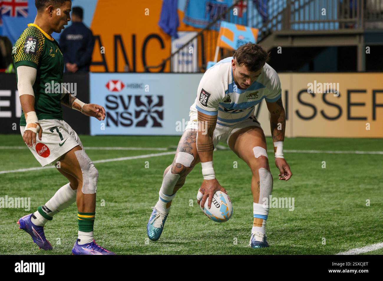 Vancouver, Kanada. Februar 2025. VANCOUVER, BC - 23. FEBRUAR: World Rugby Sevens Series Final Spiel Männer Spiel zwischen Argentinien (Sieger) und Südafrika im BC Place Stadium in Vancouver, Kanada, am 23. Februar {2025}. (Foto: Tomaz Jr/Pximages) Credit: PX Images/Alamy Live News Stockfoto