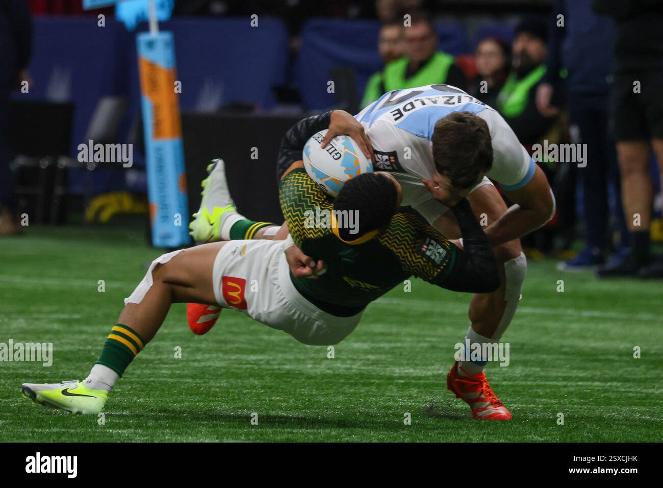 Vancouver, Kanada. Februar 2025. VANCOUVER, BC - 23. FEBRUAR: World Rugby Sevens Series Final Spiel Männer Spiel zwischen Argentinien (Sieger) und Südafrika im BC Place Stadium in Vancouver, Kanada, am 23. Februar {2025}. (Foto: Tomaz Jr/Pximages) Credit: PX Images/Alamy Live News Stockfoto