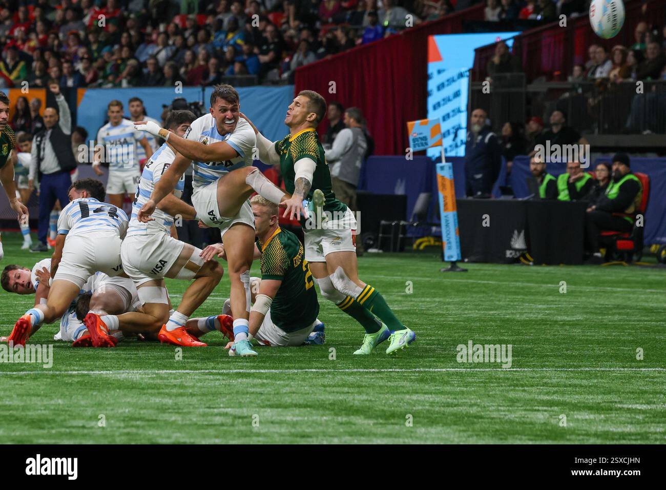 Vancouver, Kanada. Februar 2025. VANCOUVER, BC - 23. FEBRUAR: World Rugby Sevens Series Final Spiel Männer Spiel zwischen Argentinien (Sieger) und Südafrika im BC Place Stadium in Vancouver, Kanada, am 23. Februar {2025}. (Foto: Tomaz Jr/Pximages) Credit: PX Images/Alamy Live News Stockfoto