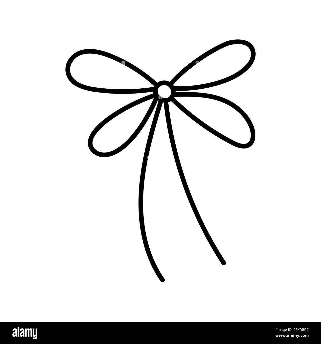 Symbol mit handgezeichneter, gebundener Schleife. Winkendes Band im Doodle-Stil. Dekorationselement der Modellstruktur. Isoliert auf weiß. Vektor Stock Vektor