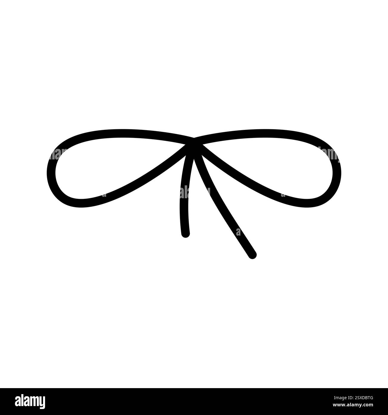 Symbol mit handgezeichneter, gebundener Schleife. Band im Doodle-Stil. Dekorationselement der Modellstruktur. Isoliert auf weiß. Vektor Stock Vektor