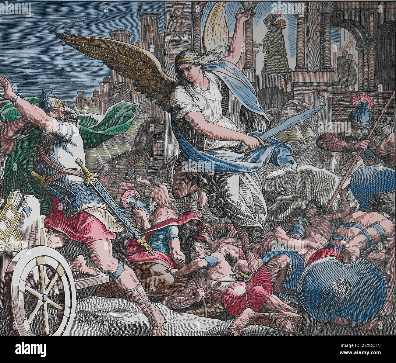 Bibel. Der Engel des Herrn tötete assyrische Soldaten. Zweites Buch der Könige. Illustration von J. Schnorr von Carolsfeld (1794-1872) Stockfoto