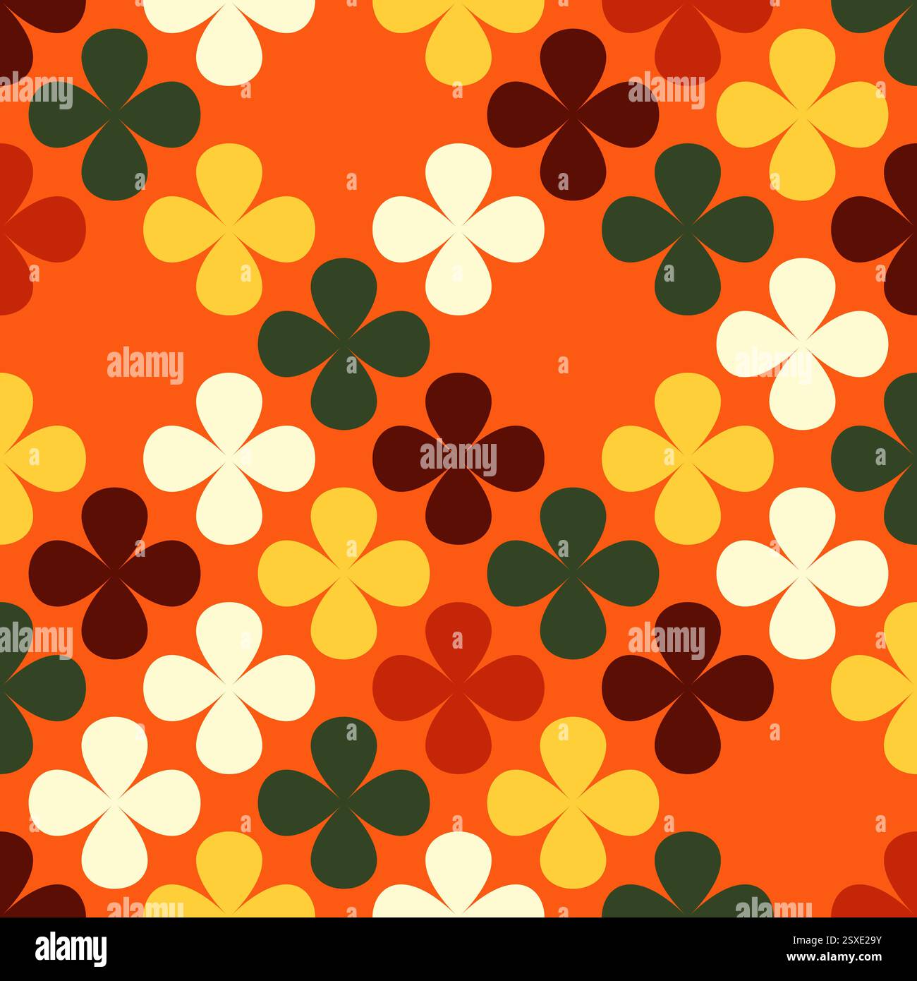 Luxuriöses Blumenmuster mit Kleeformen und eleganten Blütenblättern auf nahtlosem Hintergrund. Hochwertiges geometrisches Vektordesign im Retro-Stil für Mod Stock Vektor