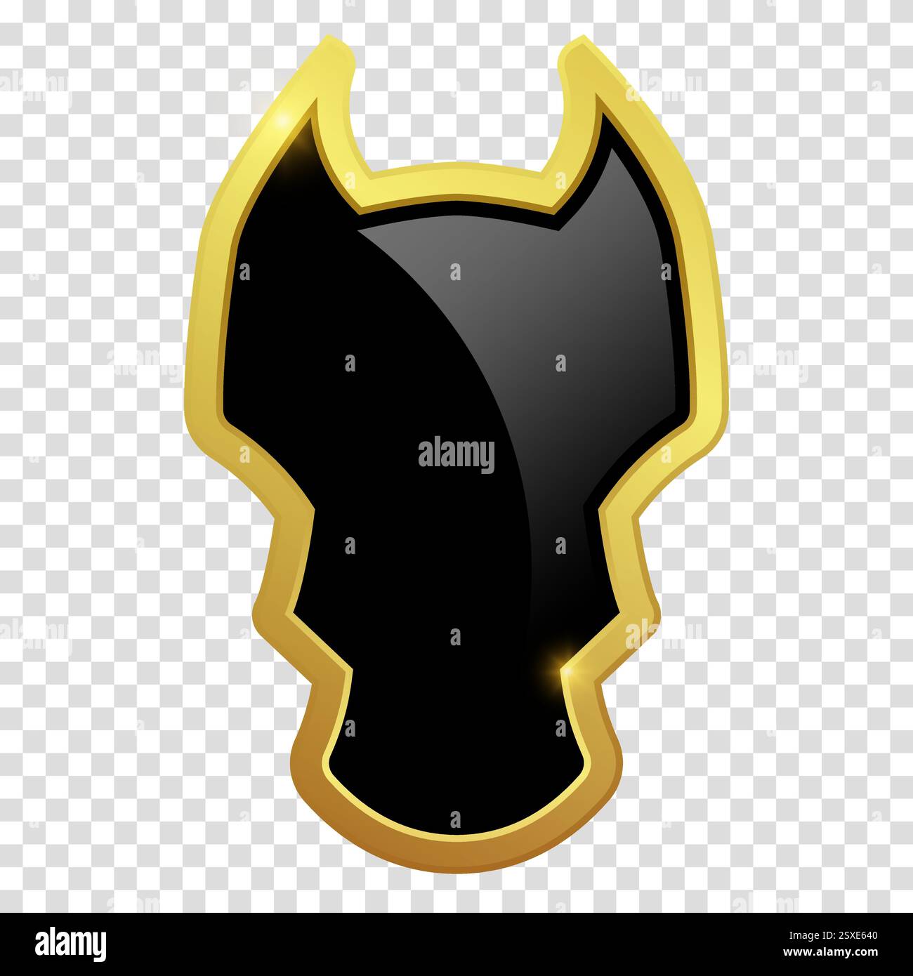 Designelement des VIP-Luxuslogos. Schwarzes Schild mit glänzendem goldenem Rahmen. Vektor-Clipart-Illustration. Transparenter Hintergrund. Stock Vektor