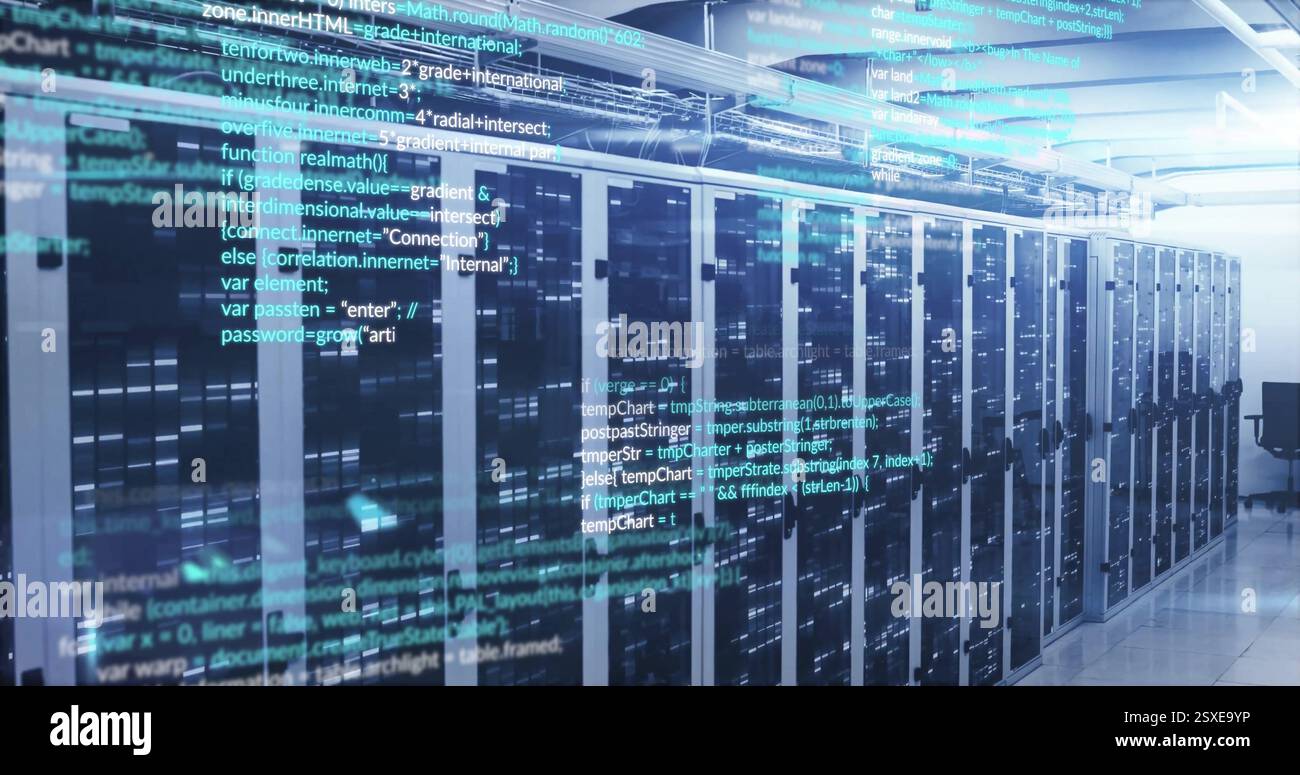 Bild der Datenverarbeitung über dem Serverraum Stockfoto