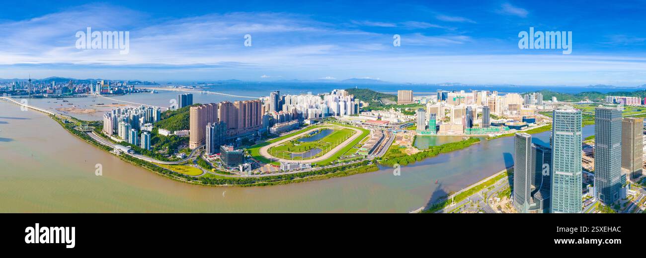 Luftkulisse der Hengqin Freihandelszone in Macau und Zhuhai, China Stockfoto