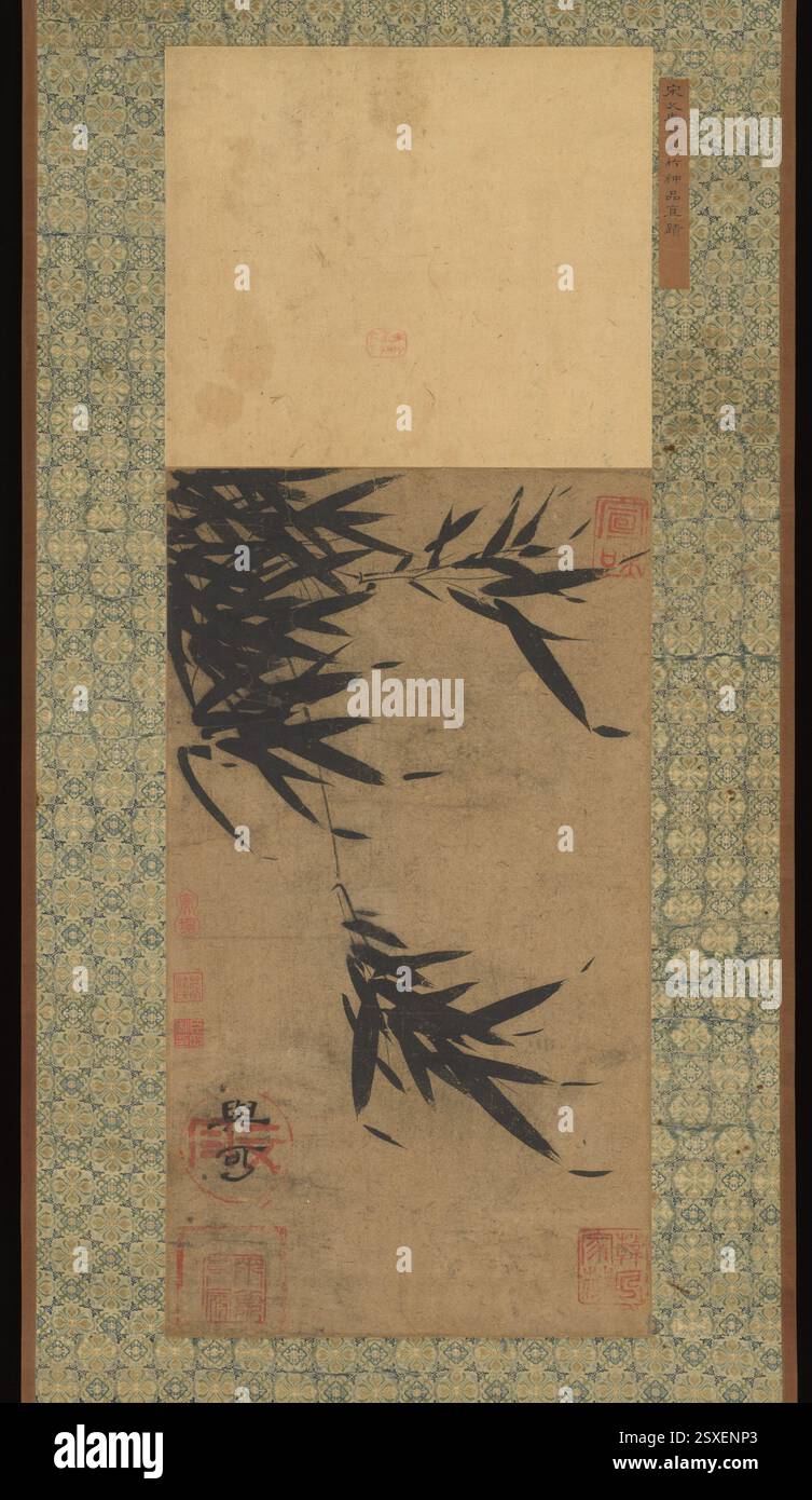 Wind in Bambus, unbekannter Künstler, im Stil von Wen Tong, China, frühe Ming-Dynastie, hängende Rolle, Tinte auf Papier, Bambusszene, traditionelle chinesische Pinselmalerei, Naturszene, Bambus in Wind, Tinte und Papier Medium, Pinselstil von Wen Tong, chinesisches Kulturerbe, dynamische Darstellung, Einfluss der Ming Dynastie, Bambussymbolismus, traditionelle Landschaftskunst, frühe Ming-Kunst, chinesische Flora und Fauna, friedliche Natur, historische chinesische Tuschekunst, feine Pinselarbeiten, chinesische Pinselmalerei, natürliche chinesische Elemente, hängendes Scrollformat Stockfoto