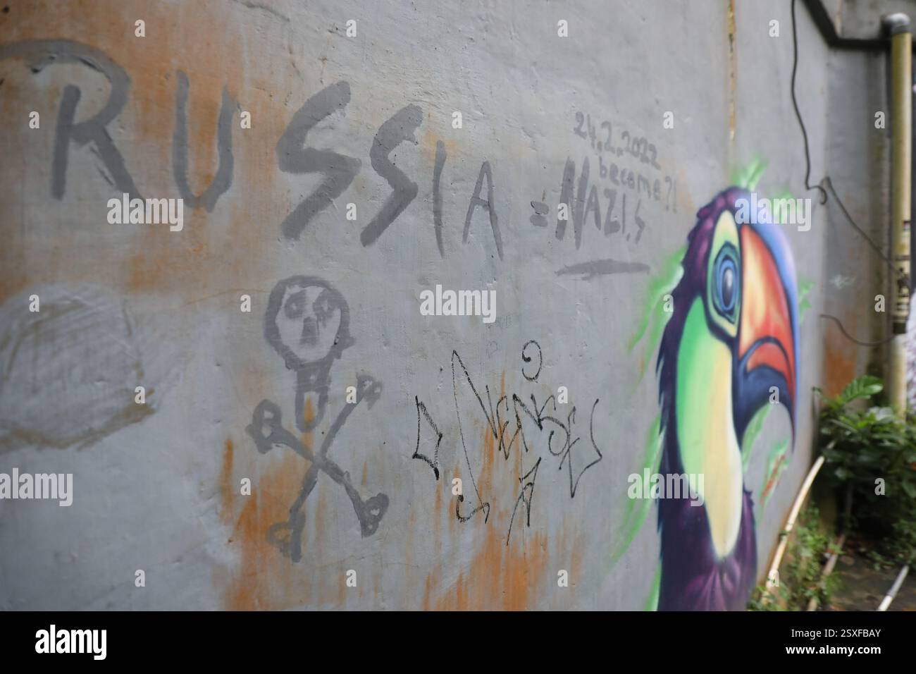 Pro-ukrainische Graffiti in Ubud, Bali, Indonesien Stockfoto