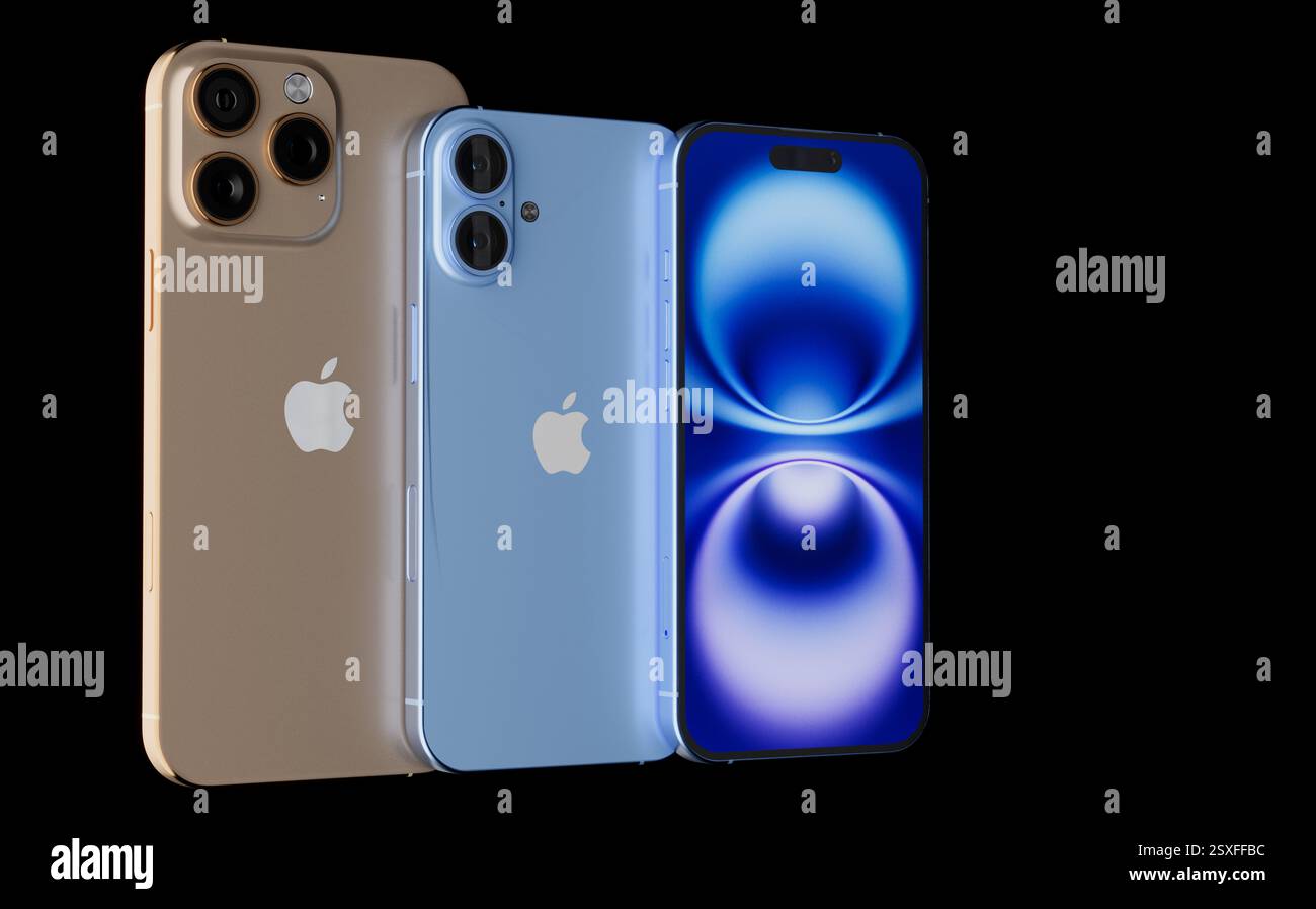 Hochwertiges Rendering der iPhone 16 Collection Stockfoto