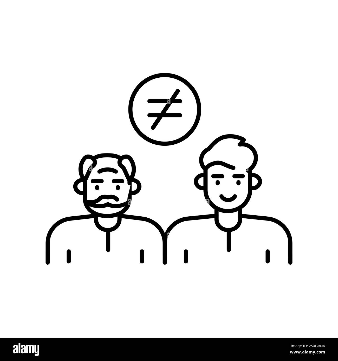 Symbol für die schwarze Linie der generationenübergreifenden Ungleichheit. Vektor isolierte Elemente Gleichheit, Menschenrechte und faire Gesellschaft . Bearbeitbare Kontur. Stock Vektor Symbol für die schwarze Linie der generationenübergreifenden Ungleichheit. Vektor isolierte Elemente Gleichheit, Menschenrechte und faire Gesellschaft . Bearbeitbare Kontur. Stock Vektor