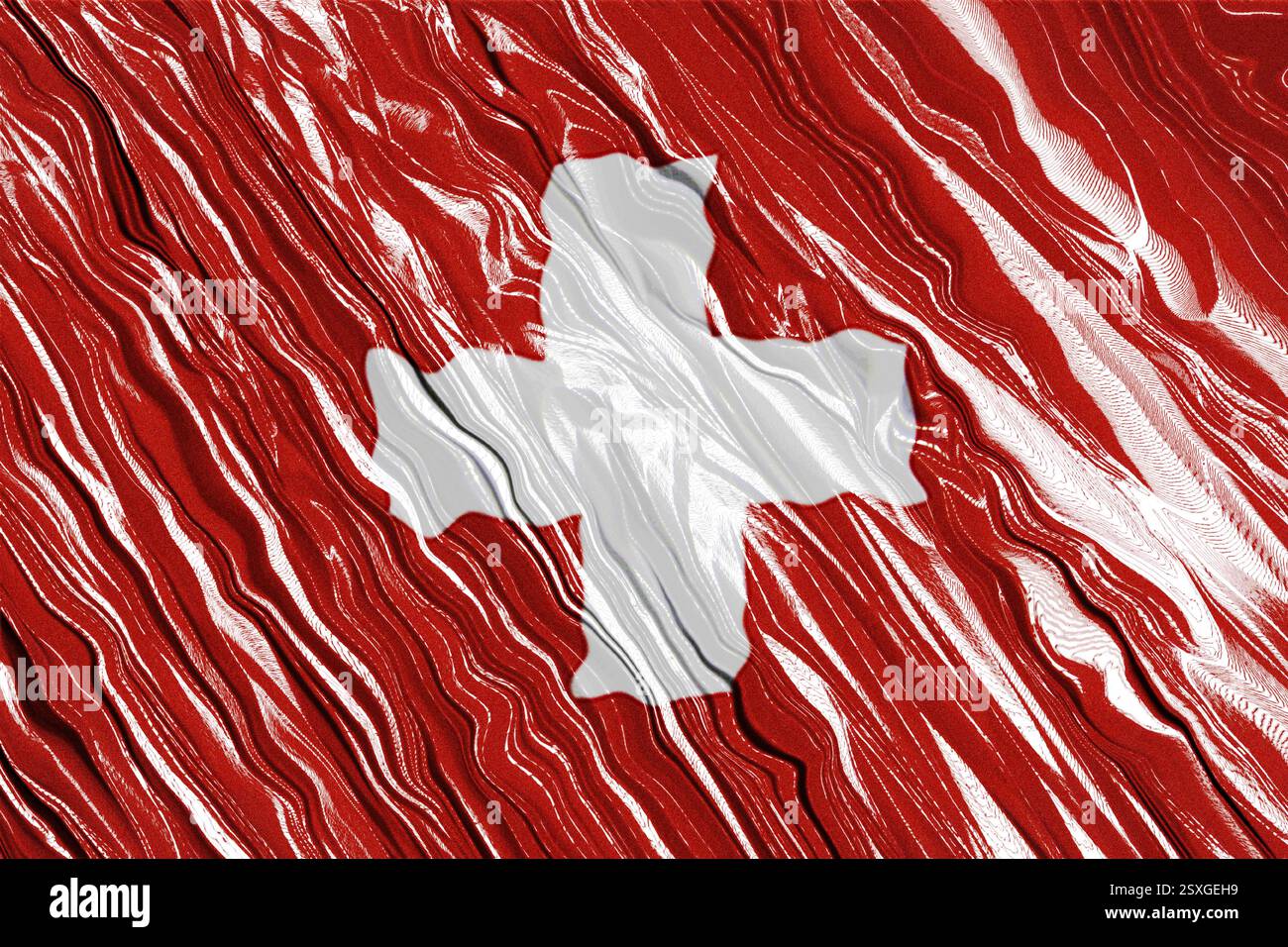 Glänzende Seidenstruktur mit Schweizer Flagge. Stock Vektor