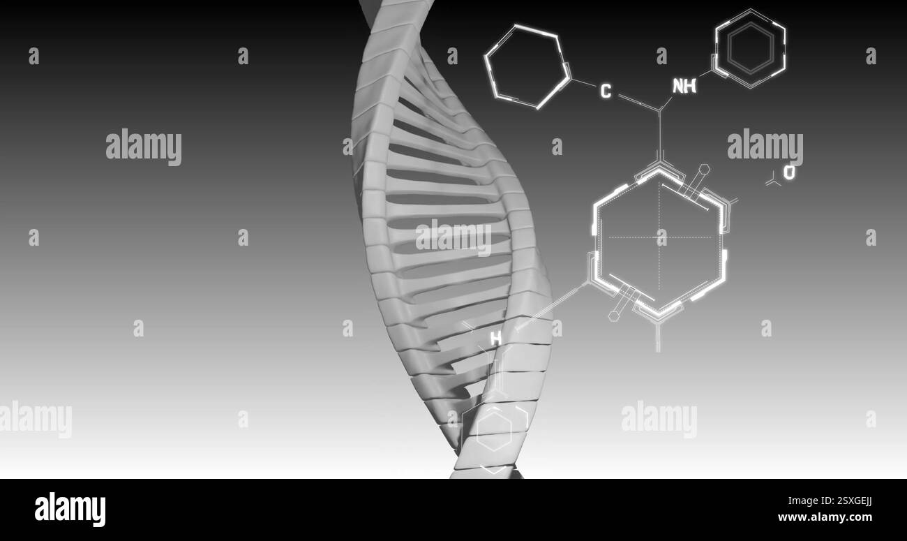 Bild der wissenschaftlichen Datenverarbeitung über dna-Strang Stockfoto