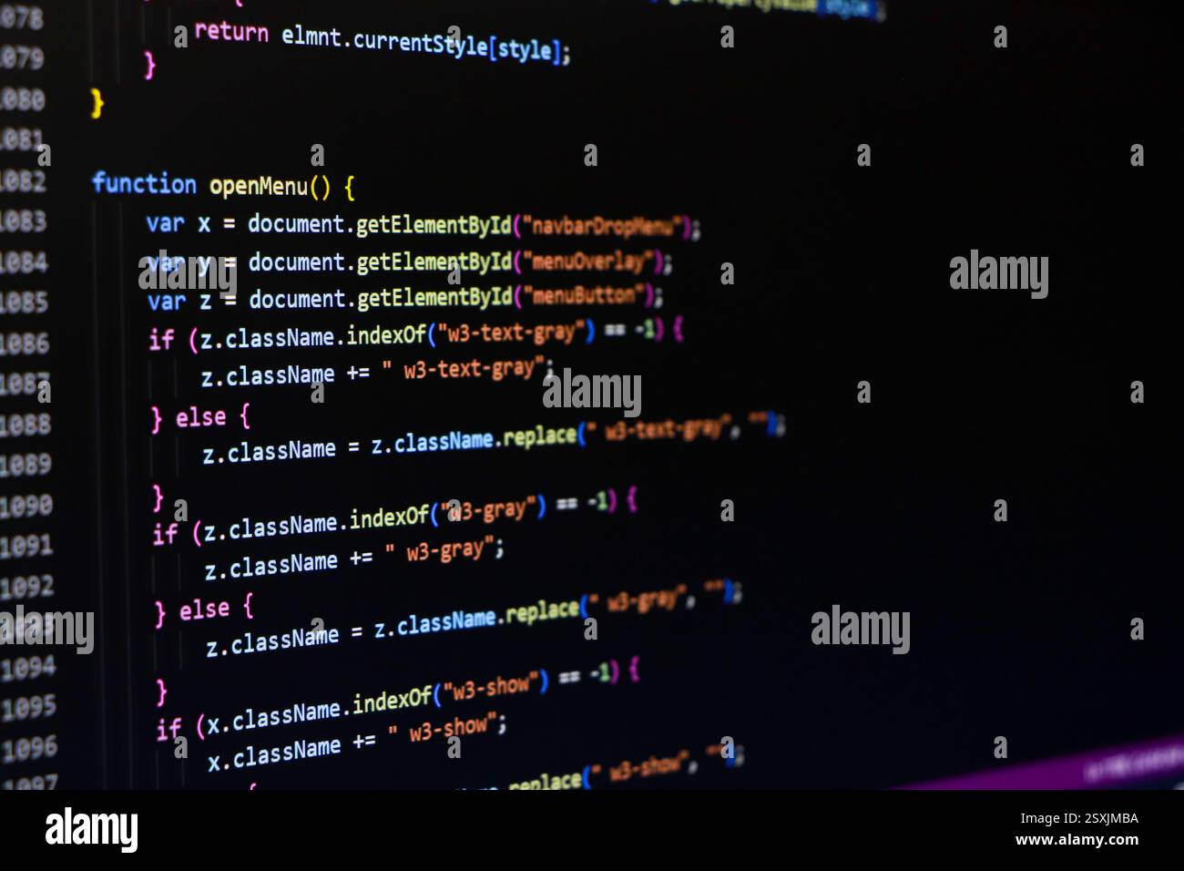 Programmierbildschirm, Codierungsbildschirm für Webentwickler Stockfoto