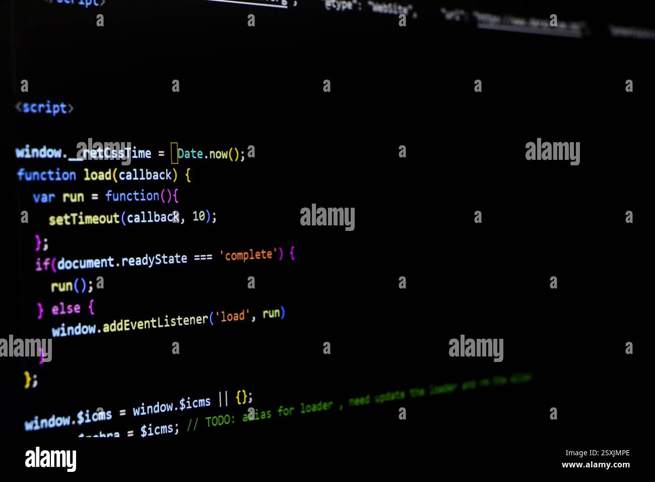 Technologie-Hintergrundkonzept, Entwicklercodierungsbildschirm Stockfoto
