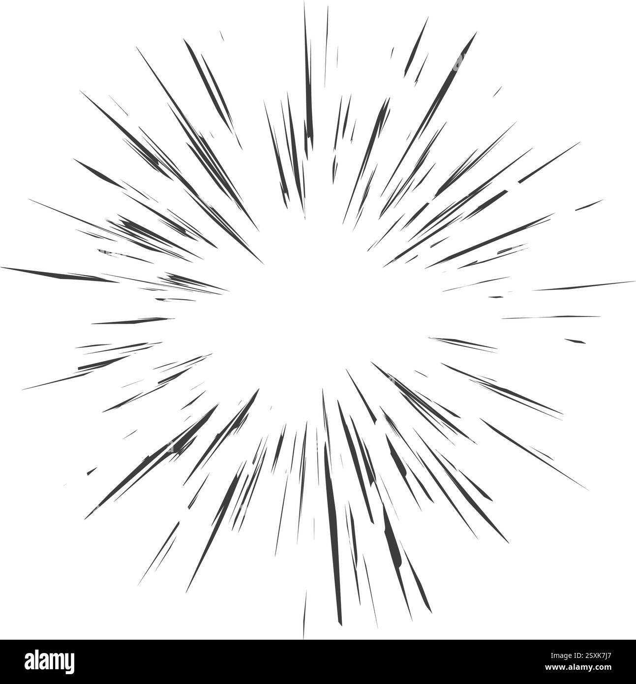 Speed Lines-Effekt für Comic- und Manga-Bücher. Radialer Cartoonbruch und konzentrische Bombenexplosion. Schreie und schreie Bewegung. Abstrakter Vektorgeräusche. Stock Vektor