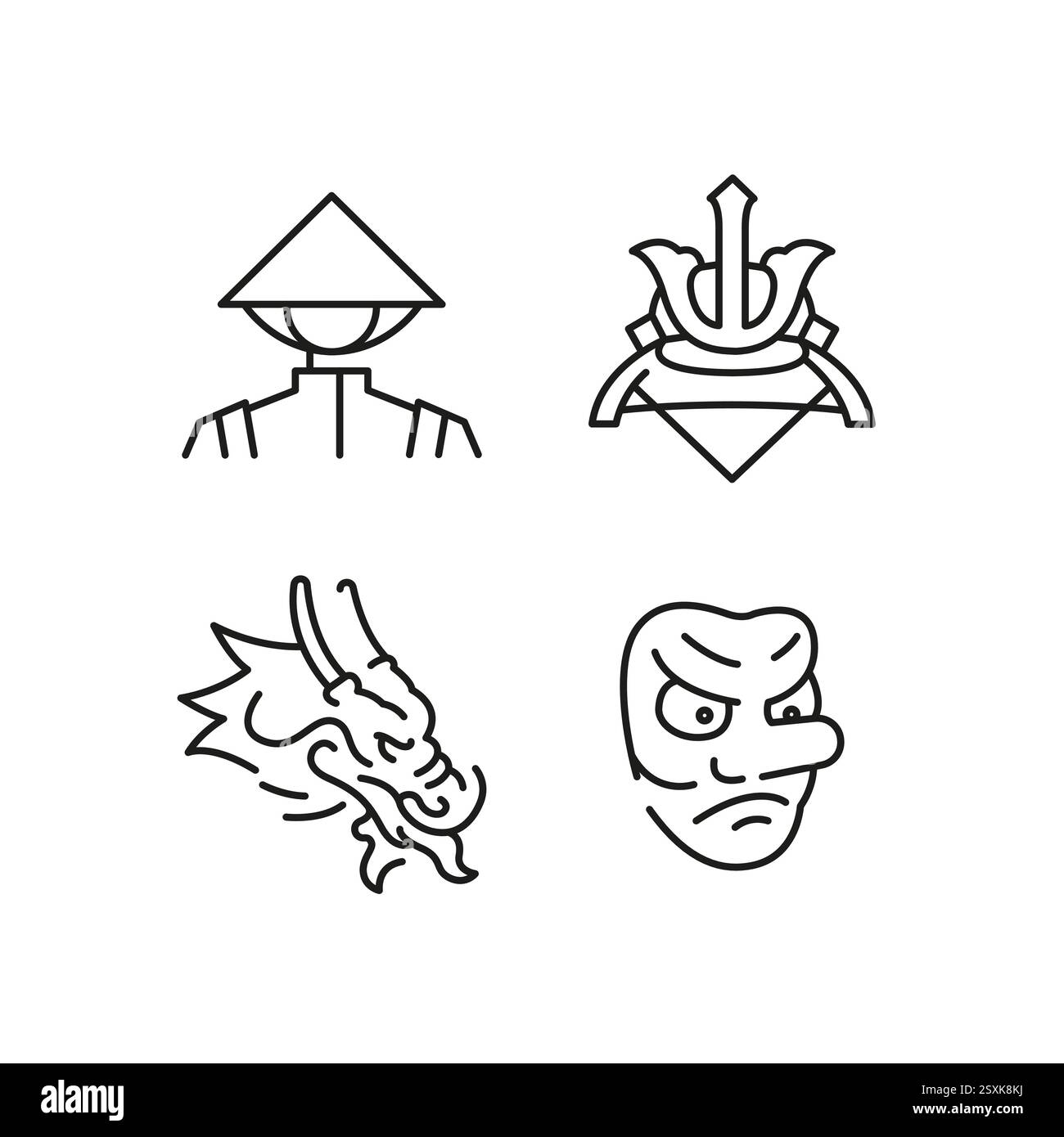 Asiatische Samurai Icons Set Stock Vektor