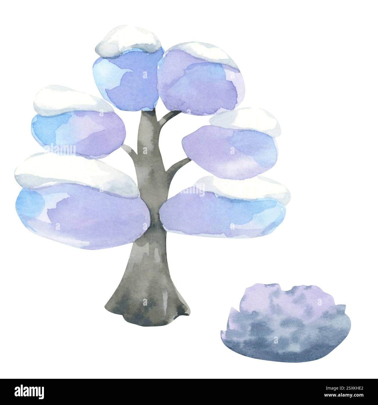 Kinder-Winter-Illustration. Baumstruktur. Aquarell. Clipart Kollektion Stockfoto