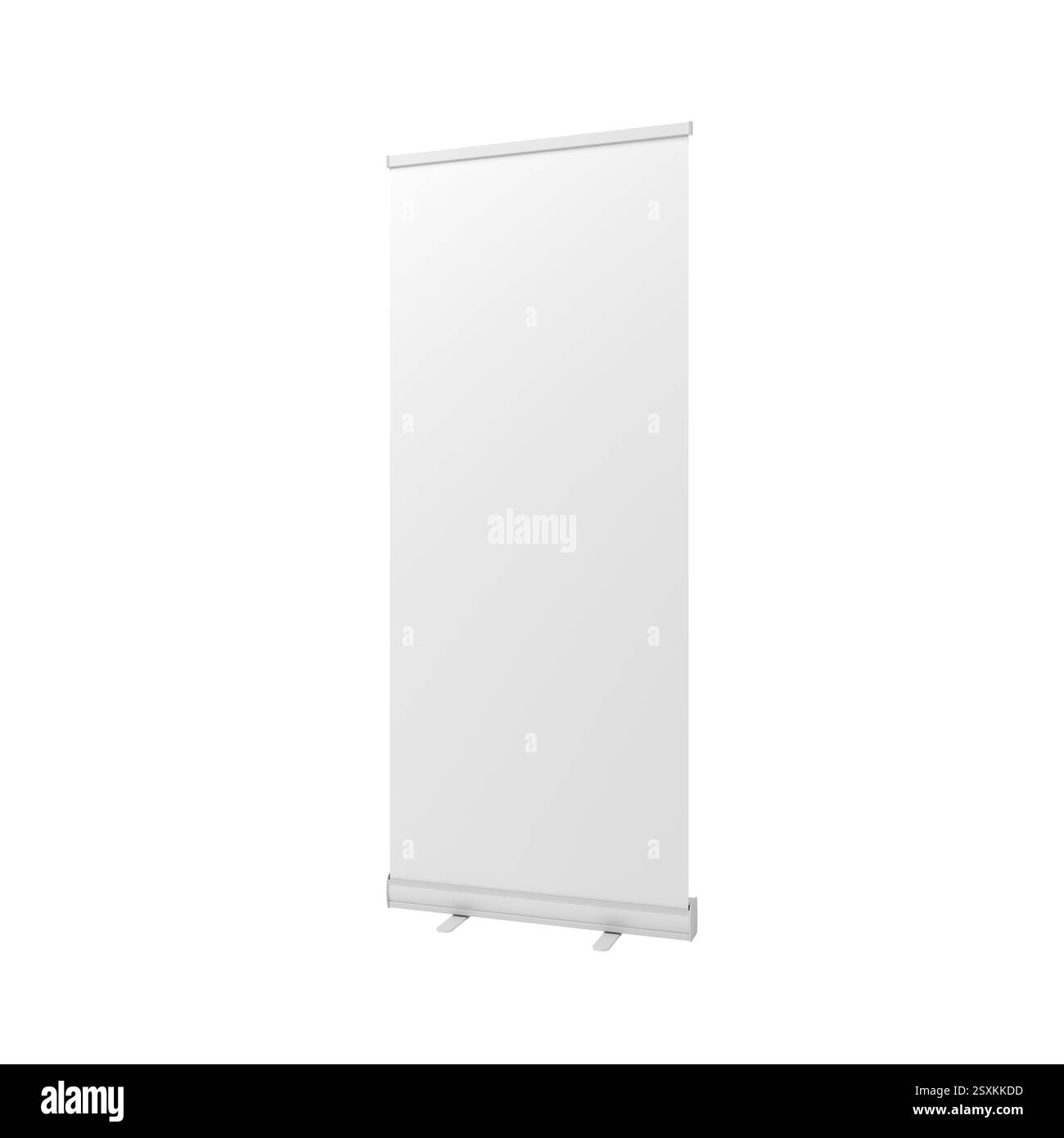 Banner aufrollen. Modell. Isoliert. 3D-Abbildung. Stockfoto