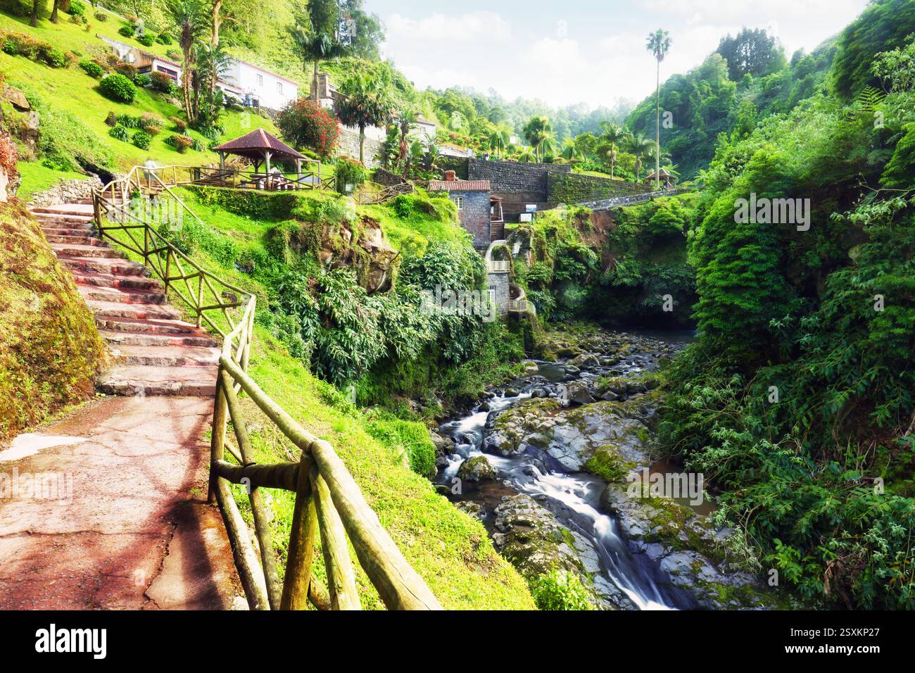 Naturpark Ribeira dos Caldeiroes auf der Insel Sao Miguel, Azoren, Portugal. Stockfoto