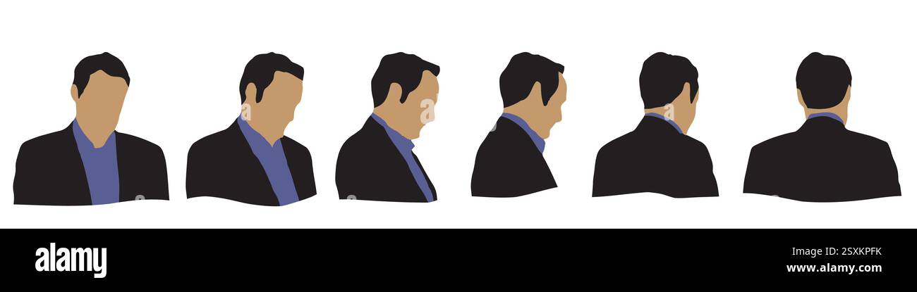 Konzeptueller menschlicher Kopf isoliert auf weißem Hintergrund als abstrakter Avatar als Set oder Sammelbanner für Social Design Konzept. Menschliche Nahaufnahme anonym Stock Vektor