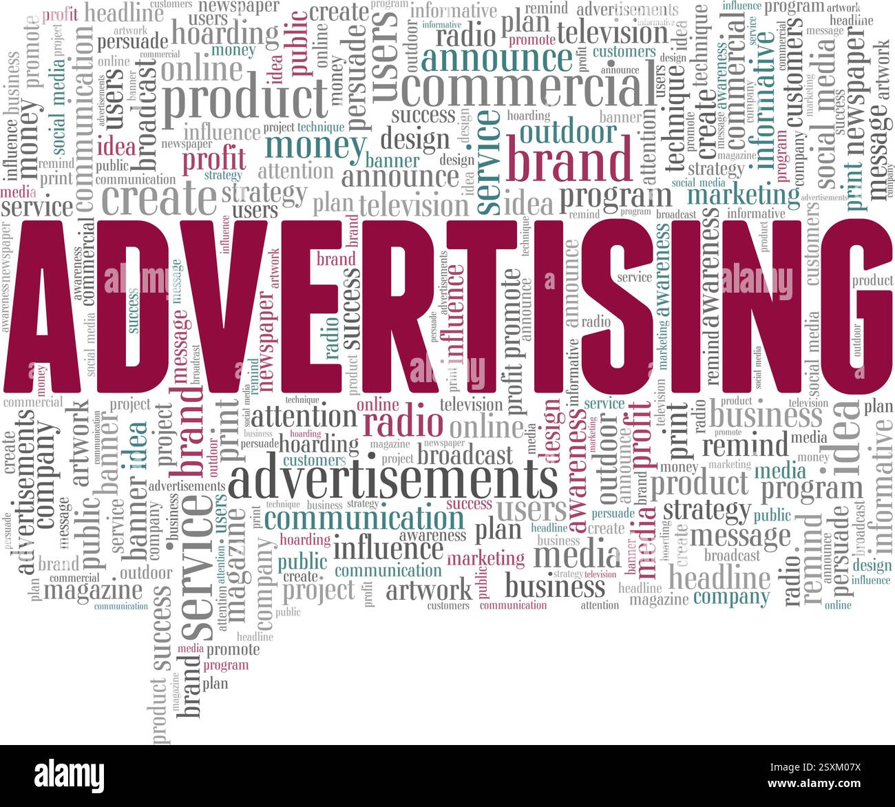 Werbe-Vektor-Illustration Wortwolke isoliert auf weißem Hintergrund. Stock Vektor