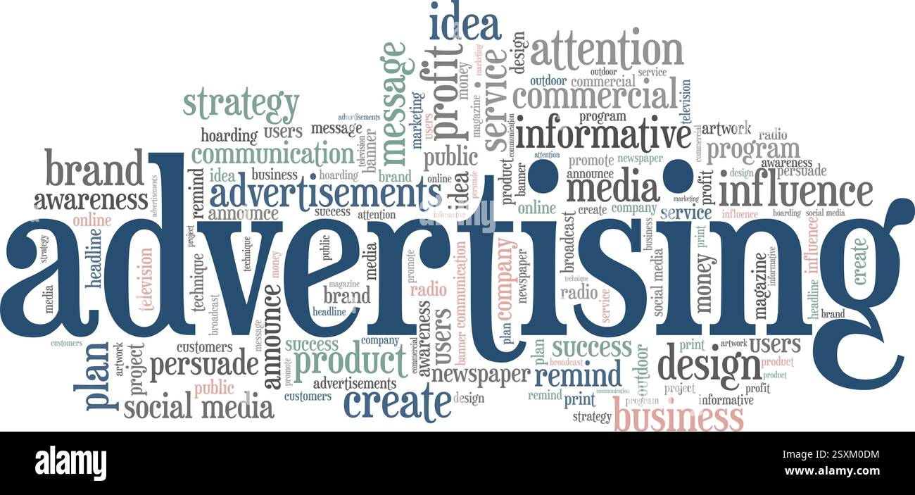 Werbe-Vektor-Illustration Wortwolke isoliert auf weißem Hintergrund. Stock Vektor