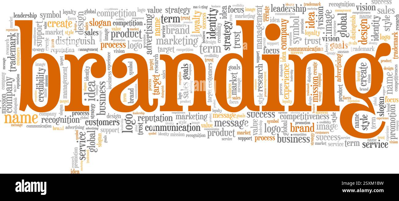 Branding Vektor Illustration Wort Wolke isoliert auf weißem Hintergrund. Stock Vektor