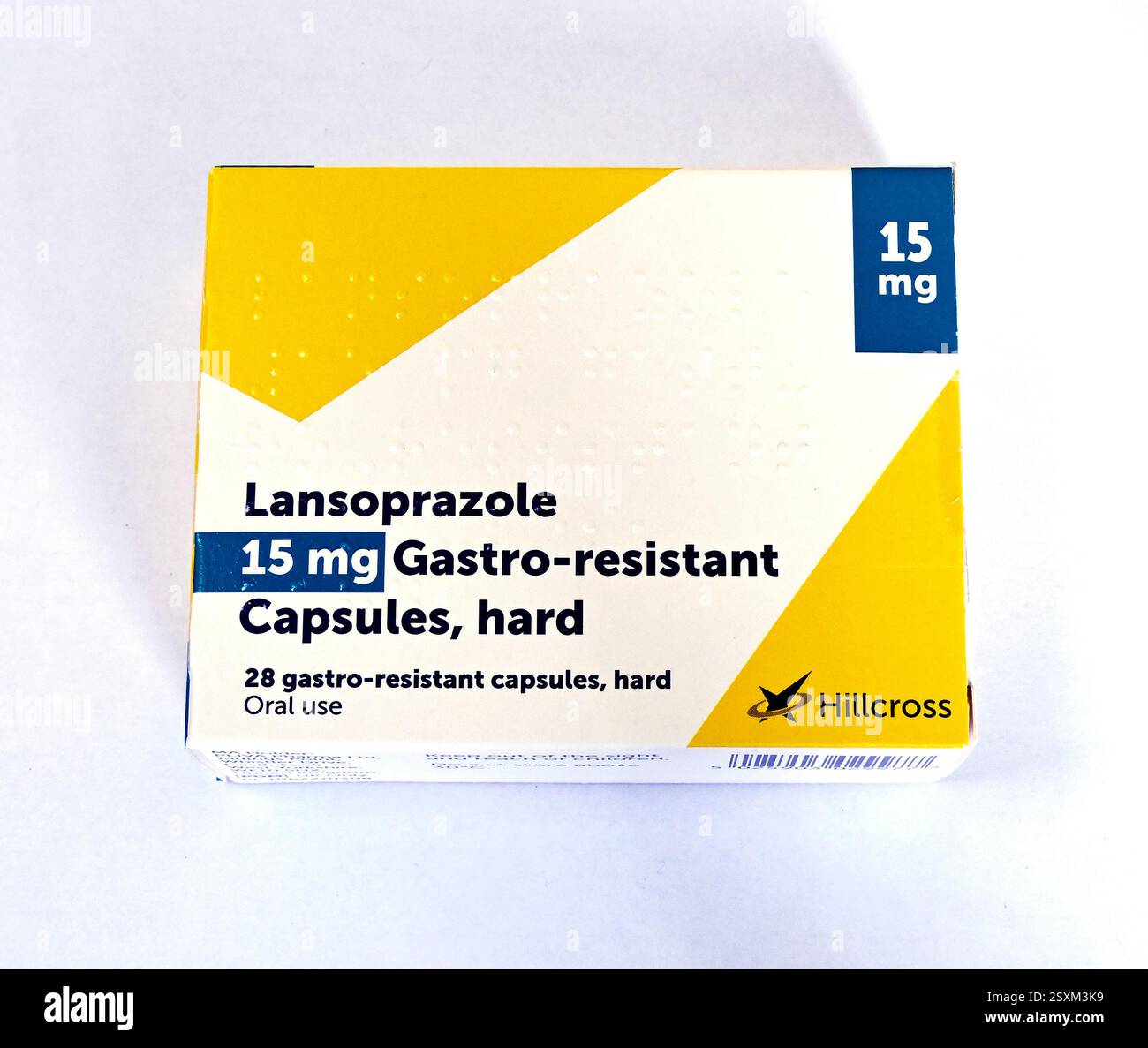 Foto: Packung Lansoprazol 15 mg magensaftresistente Hartkapseln. Hillcross.28 magensaftresistente Hartkapseln. Zum Einnehmen. Stockfoto