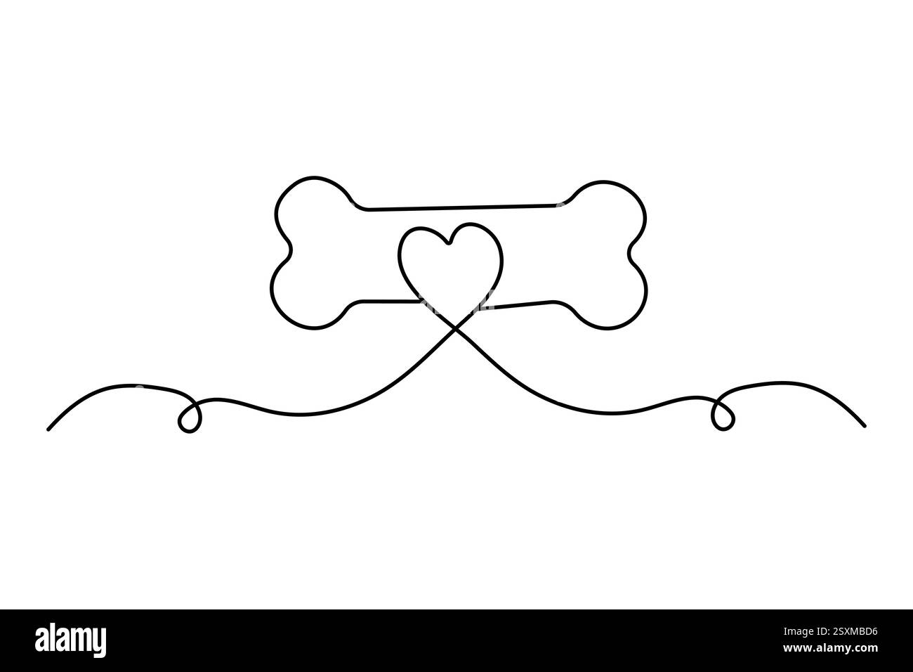 Die kontinuierliche Einzeilenzeichnung des Hundeknochens mit einfacher Konturvektorkonstruktion Stock Vektor