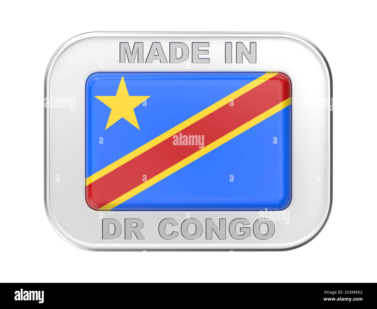 Hergestellt in der DR Kongo, silbernes Abzeichen mit der Nationalflagge der Demokratischen Republik Kongo Stockfoto