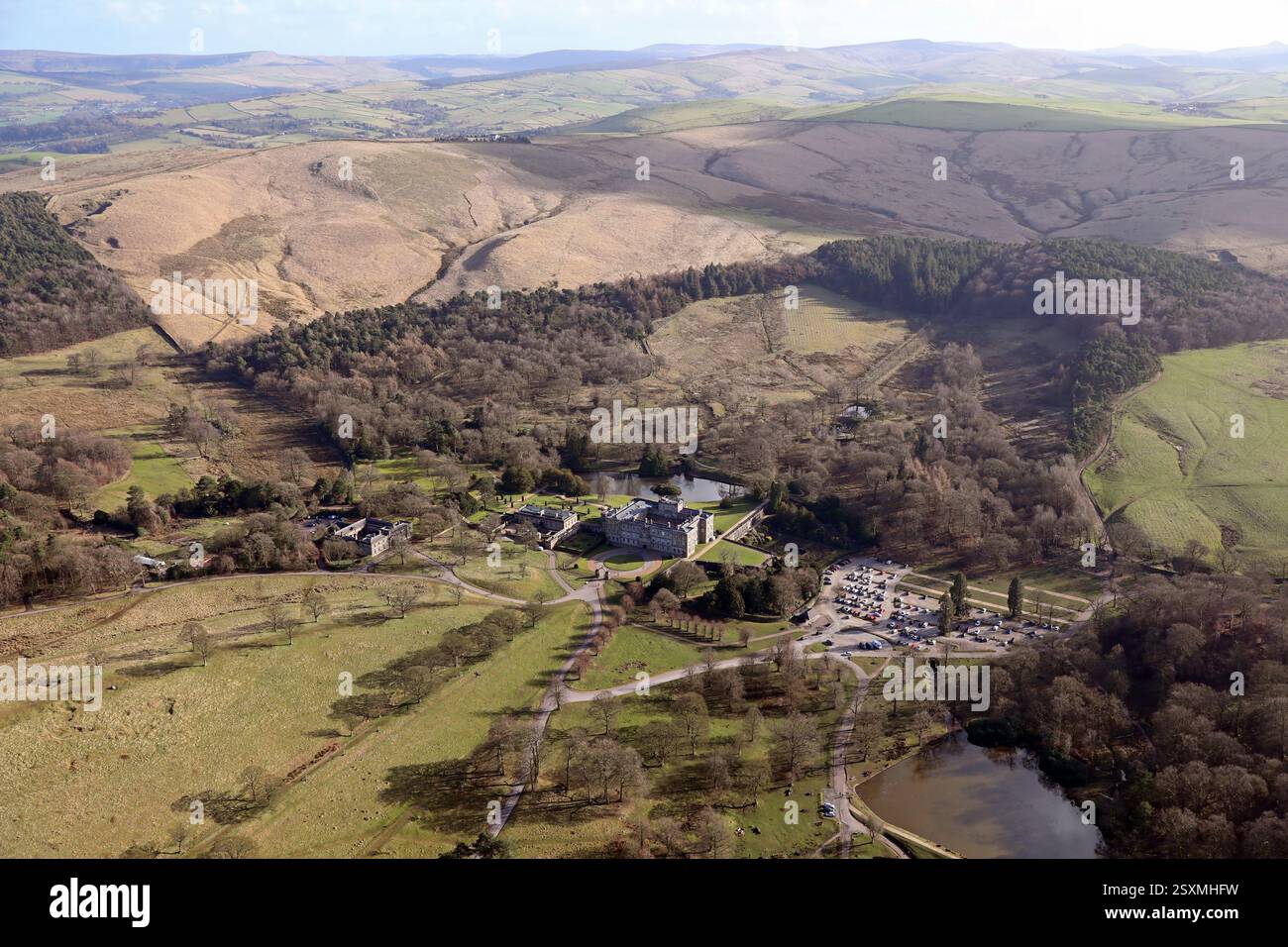 Aus der Vogelperspektive des National Trust - Lyme, ein Landschaftspark in Cheshire. Wird als Pemberley in TV's Stolz und Vorurteil verwendet. Stockfoto