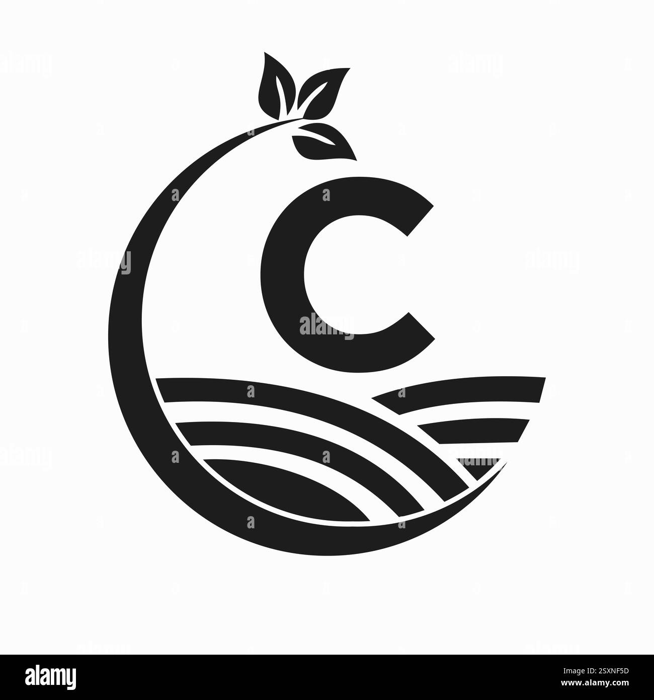 Anfangsbuchstabe C Landwirtschaft und Landwirtschaft Logo kombiniert mit Feld- und Blatt-Symbol Stock Vektor