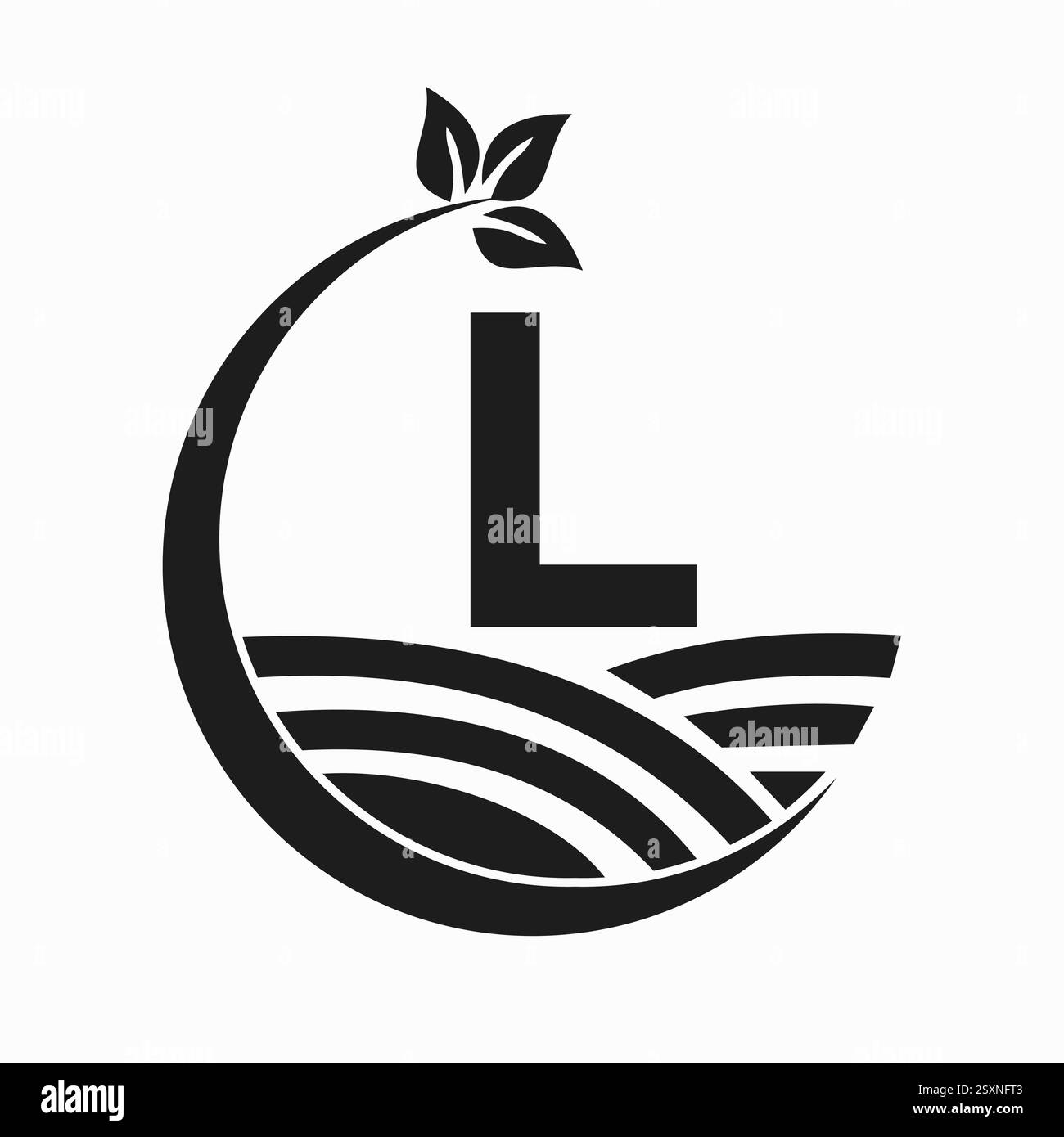 Anfangsbuchstabe L Logo für Landwirtschaft und Landwirtschaft kombiniert mit Feld- und Blattsymbol Stock Vektor
