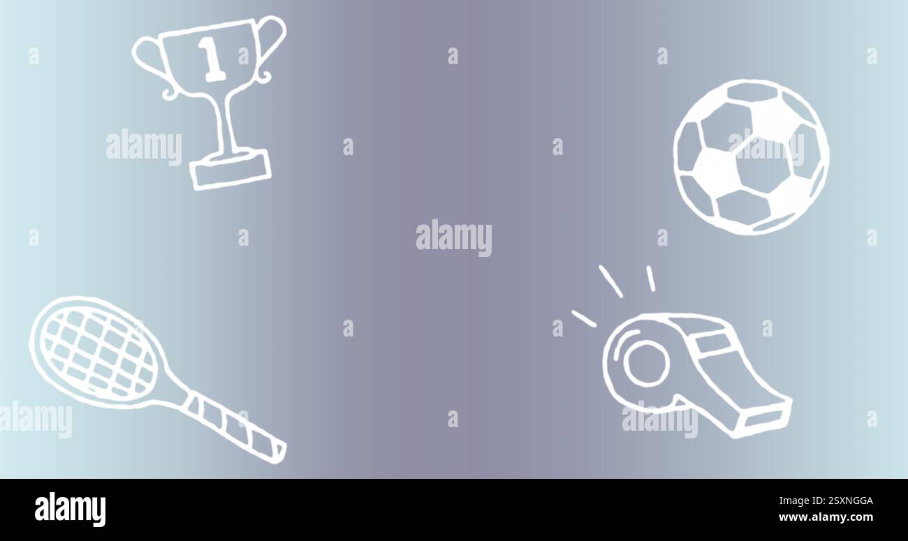 Abbildung der Symbole für Schulartikel auf grauem Hintergrund Stockfoto