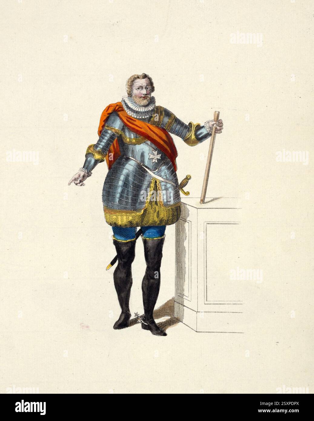 Historische Kleidung, Mode im Laufe der Jahrhunderte, Heinrich IV., Henri IV., Henri Quatre, Henri le Grand, geboren am 13. Dezember 1553, gestorben am 14. Mai 1610, ab 9. Juni, 1572 als Heinrich III., König von Navarra und vom 2. August 1589 bis zu seiner Ermordung am 14. Mai 1610 König von Frankreich, digital restaurierte Reproduktion eines Originals aus dem 18./19. Jahrhundert, genaues Datum unbekannt, historische Kleidung, Mode im Laufe der Zeit, Heinrich IV., geb. 13. Dezember 1553 14. Mai 1610, ab 9. Juni 1572 als Heinrich III. König von Navarra und ab 2. August 1589 bis zu seiner Ermordung am 14. Mai 1610 König von Frank Stockfoto